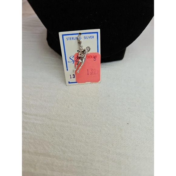 Vtg Tennis Player Sterling Silver Bracelet Necklace Charm - Picture 1 of 2